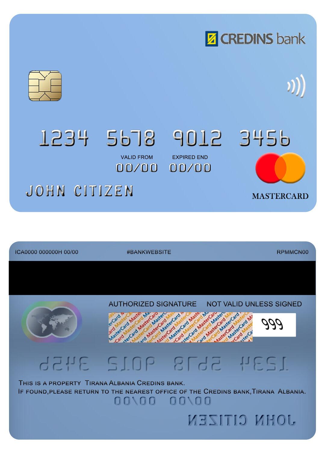 Download Albania Credins bank  mastercard Photoshop template